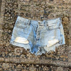 Free People Light Blue Extra Distressed Jean Shorts